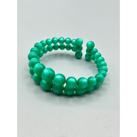 Vintage Green Moonglow Lucite Bracelet Beaded Double Cuff Early Plastic Bracelet - Picture 2 of 5